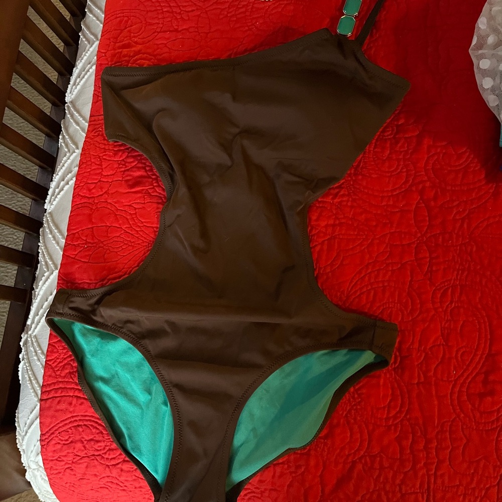 Brown and Teal Sexy One Piece Swimsuit